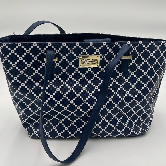 Kenneth Cole Reaction Handbags - Kenneth Cole Reaction Purse Tote Shoulder Handbag Navy Blue White Geometric
